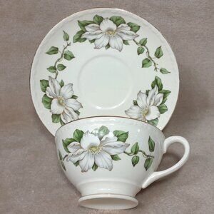 Eggshell Georgian Magnolia Tea Cup And Saucer Homer Laughlin Vintage USA